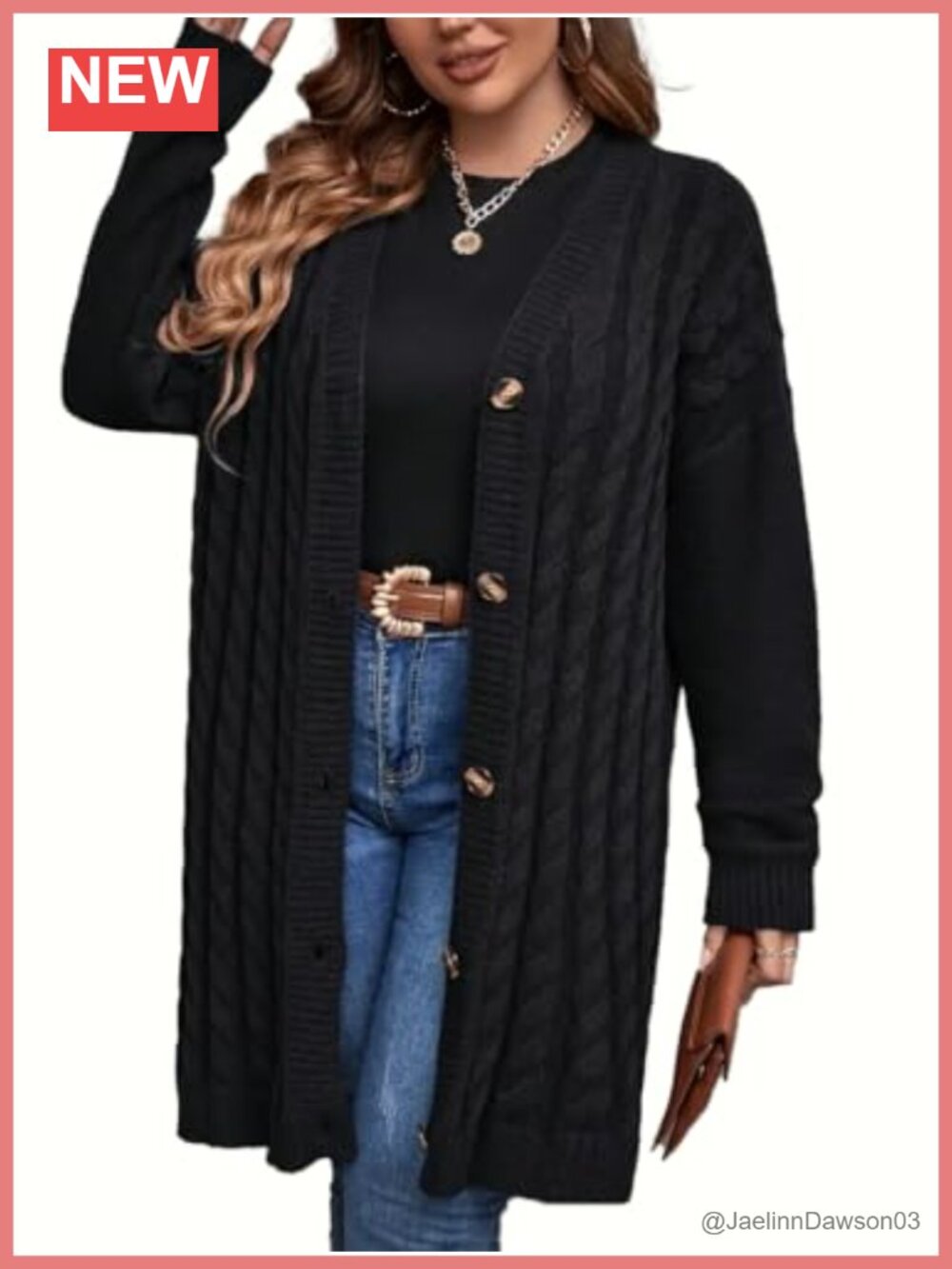 Cable Knit Long Cardigan Sweater Button Front Relaxed Fit Women's